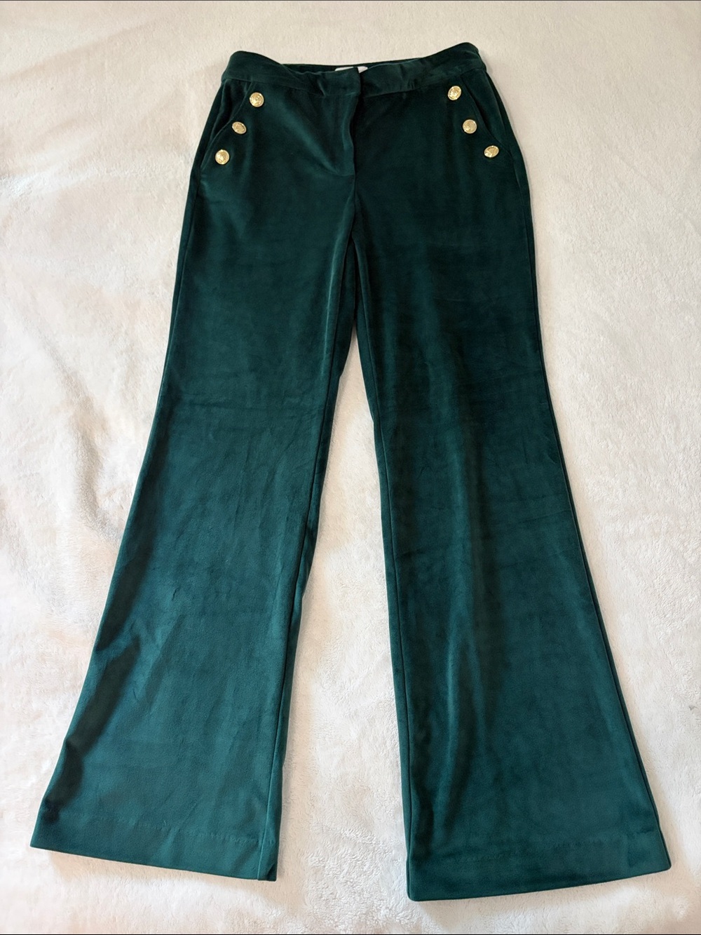 Wide Leg Velvet Pants in Emerald Green